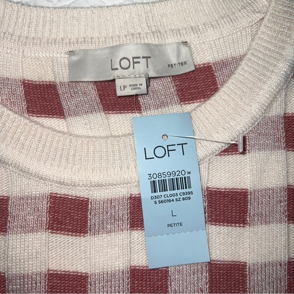 2020 NWT LOFT Women's Cream & Pink Square Patterned Long Sleeve Sweater; LP - Picture 5 of 5